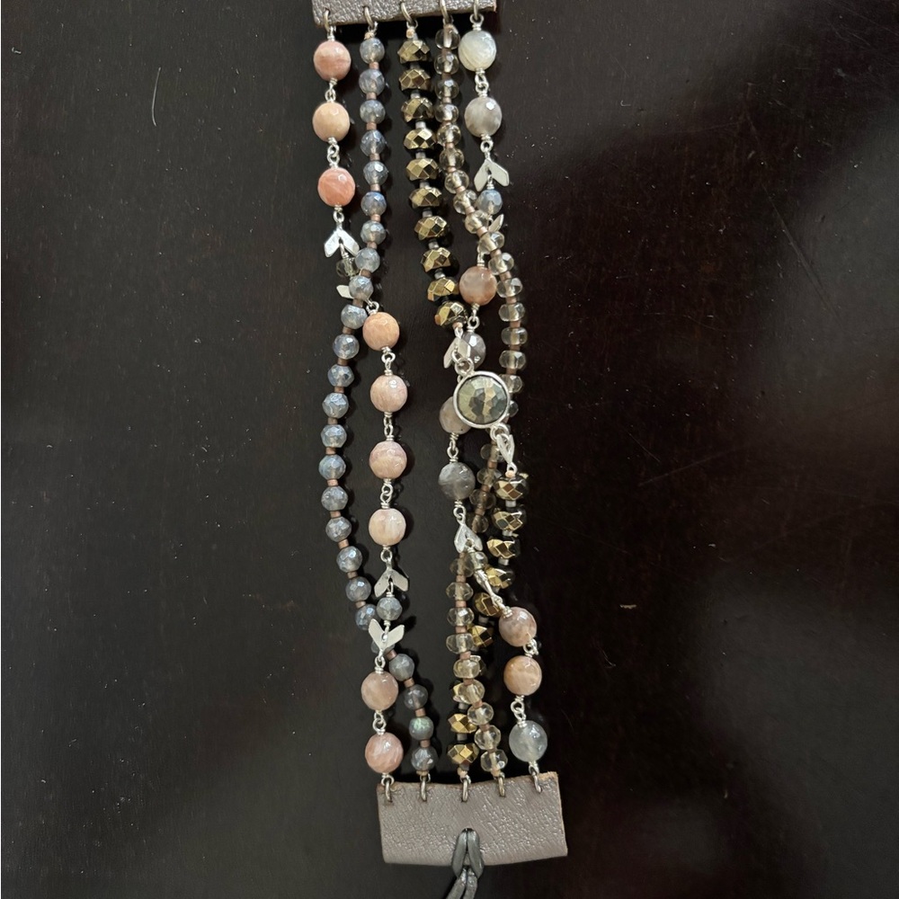 Multi-Strand Beaded Bracelet in Gray and Taupe